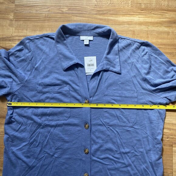 J JILL NWT L Blue Button Up Cotton Modal Tunic Roll Tab Blouse Beachy Lagenlook - Picture 13 of 16